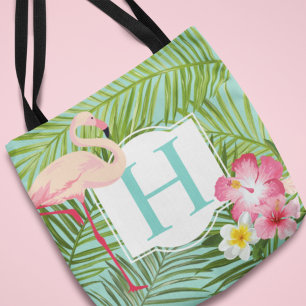 Bolsa Tote Flamingo Rosa Aquático Tropical Monograma Floral