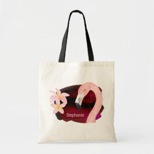 Bolsa Tote Flamingo Rosa e Flores de Frangipani Personalizada