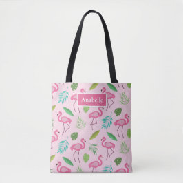 Bolsa Tote Flamingo rosa e monograma das folhas tropicais