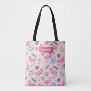 Bolsa Tote Flamingo rosa e monograma das folhas tropicais