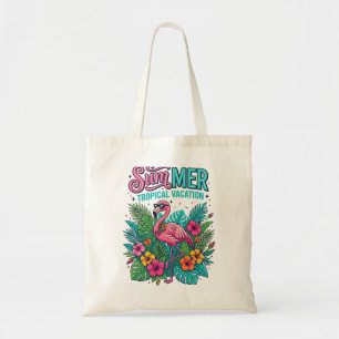Bolsa Tote Flamingo Rosa Floral Tropical - férias de verão 