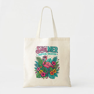 Bolsa Tote Flamingo Rosa Floral Tropical - férias de verão