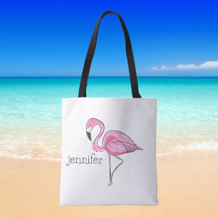 Bolsa Tote Flamingo Rosa Personalizado Préppy Tropical