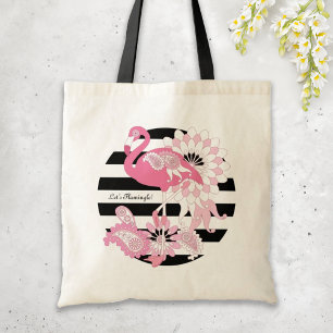Bolsa Tote Flamingo Rosa Rosa com Faixa Negra Moderna