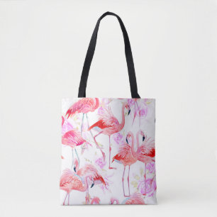 Bolsa Tote Flamingo Rosa: Watercolor Bird Floral