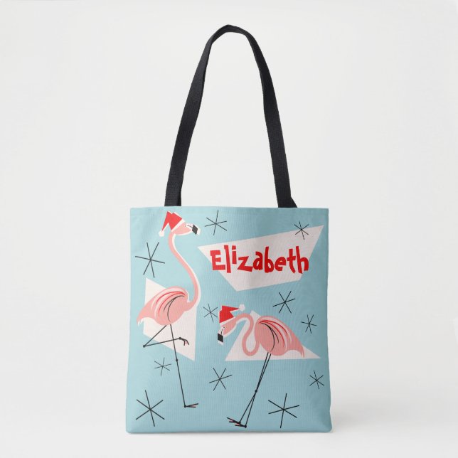 Bolsa Tote Flamingo Santas Blue Name (Frente)