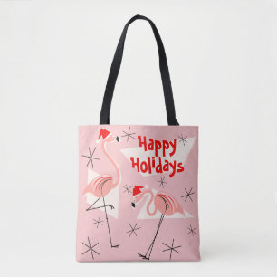 Bolsa Tote Flamingo Santas Férias Felizes Rosa, em todos os c