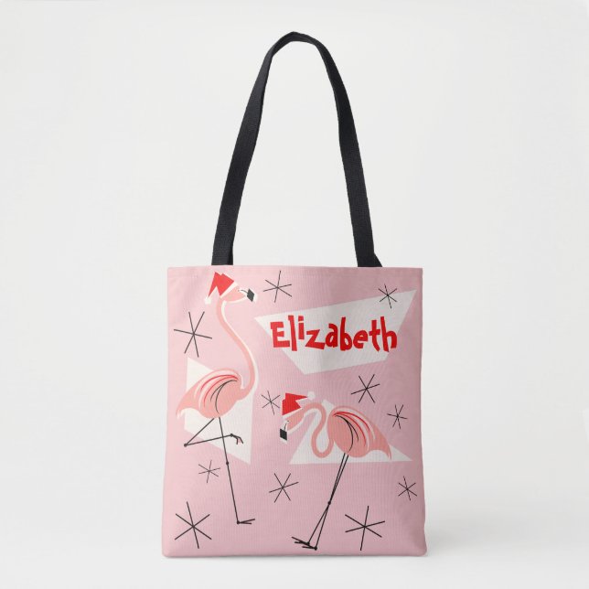 Bolsa Tote Flamingo Santas Pink Name (Frente)
