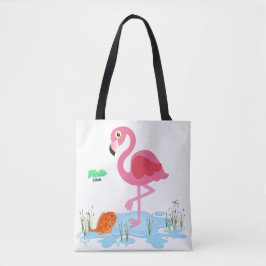 Bolsa Tote Flamingo servindo peixe em lagoa
