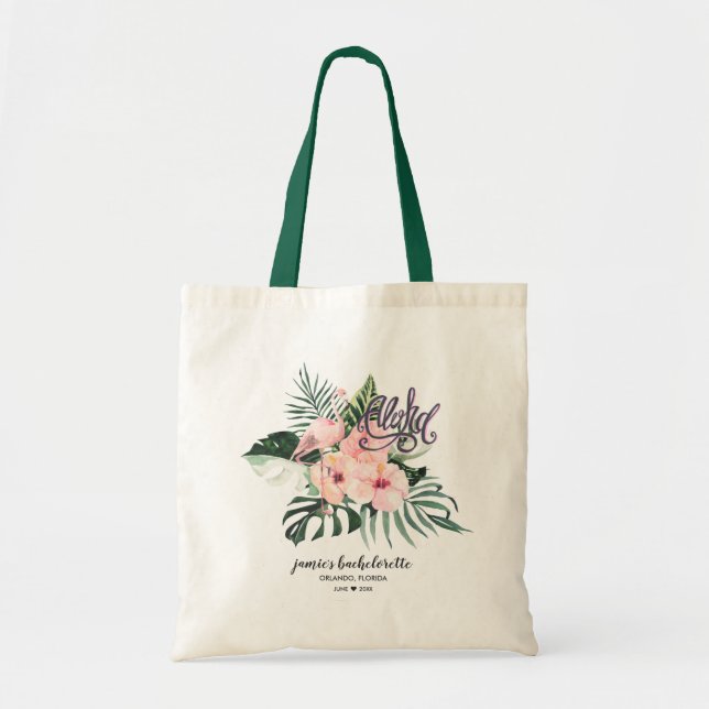Bolsa Tote Flamingo Tropical Bridesmaid Favor Tote Bag (Frente)
