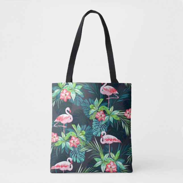 Bolsa Tote Flamingo Tropical: Padrão de Flores de Verão (Frente)