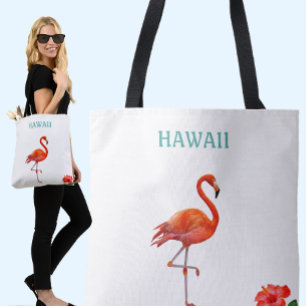 Bolsa Tote Flamingo Vermelho e Flor de Hibisco