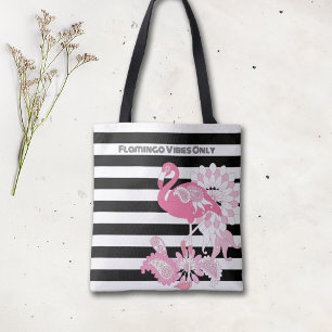 Bolsa Tote Flamingo Vibes Apenas Black & White Stripes Flamin