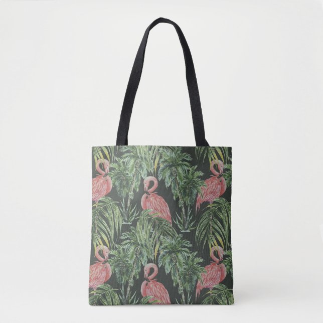Bolsa Tote flamingos cor-de-rosa, padrão de safra tropical. (Frente)