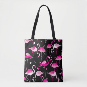 Bolsa Tote flamingos cor-de-rosa, padrão sem costura escuro.