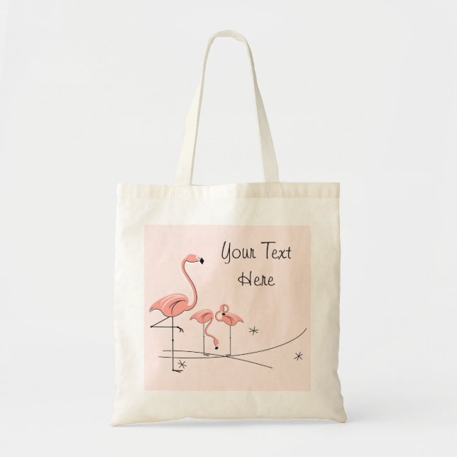 Bolsa Tote Flamingos cor-de-rosa Trio 4 'Texto' (Frente)
