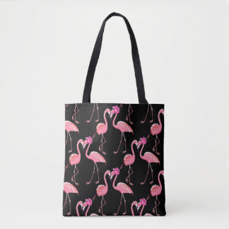 Bolsa Tote Flamingos cor-de-rosa: Vintagem preta de fundo