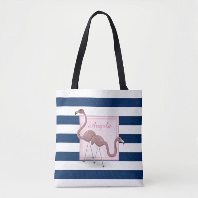 Bolsa Tote Flamingos de Cartoon Moderno, Personalizados (Frente)