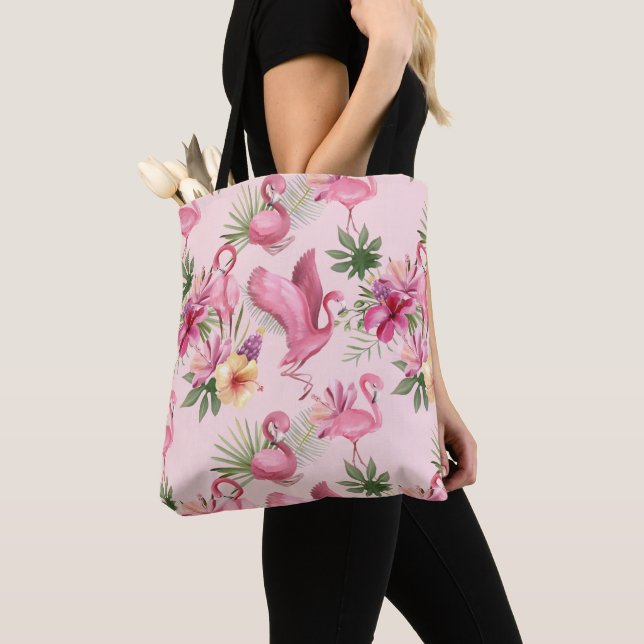 Bolsa Tote Flamingos E Flores (Close Up)