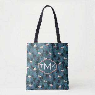 Bolsa Tote Flamingos Pastel no monograma da cerceta  