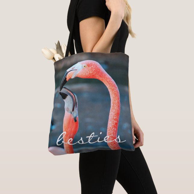 Bolsa Tote Flamingos rosa Fotografias Besties Script Na moda  (Close Up)
