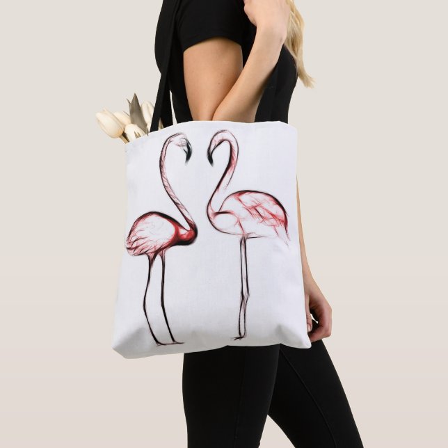 Bolsa Tote Flamingos Rosa Pêssego Flamingo Tropical (Close Up)
