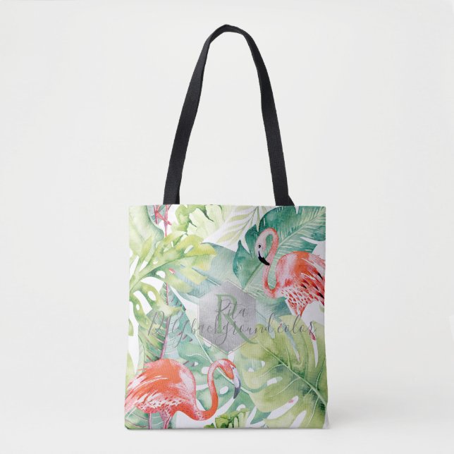 Bolsa Tote Flamingos Rosa PixDezines+Verde Tropical (Frente)