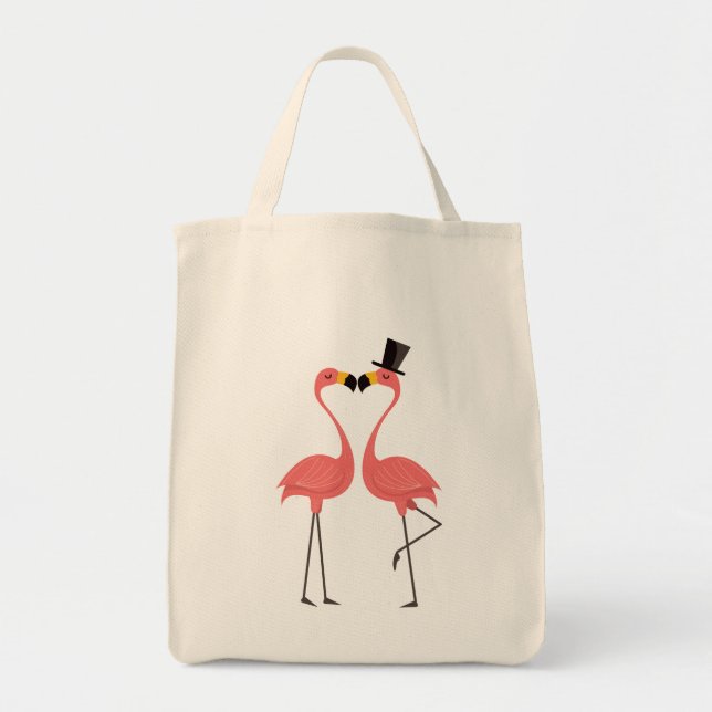 Bolsa Tote Flamingos Rosa Tropical - Casamento, Chá de panela (Frente)