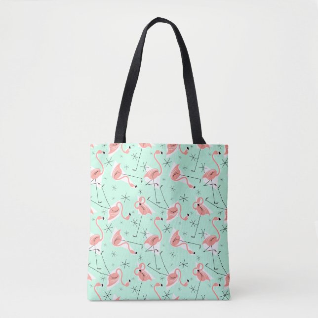 Bolsa Tote Flamingos Vermelhos Retroativos Múltiplos por todo (Frente)