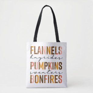 Bolsa Tote Flannels Hayrides Pumpkins Sweater Bonfire Text