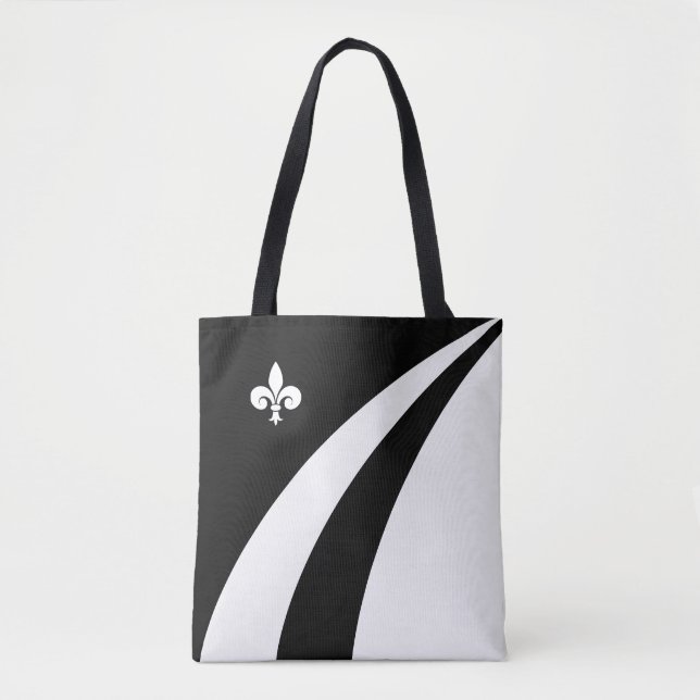 Bolsa Tote Fleur de lis em ondas brancas e pretas (Frente)