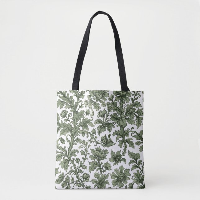 Bolsa Tote fleurs et feuilles vertes (Frente)