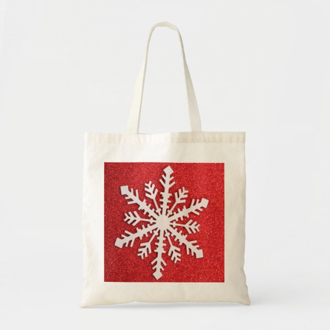 Bolsa Tote Floco de neve de Natal Vermelho e Decorativo Perso (Frente)