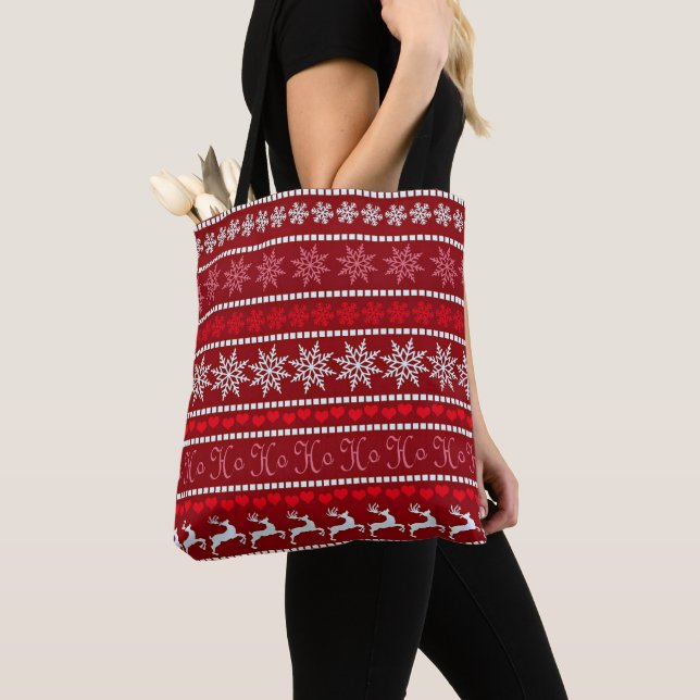 Bolsa Tote Floco de neve festivo e Design de Reindeer (Close Up)