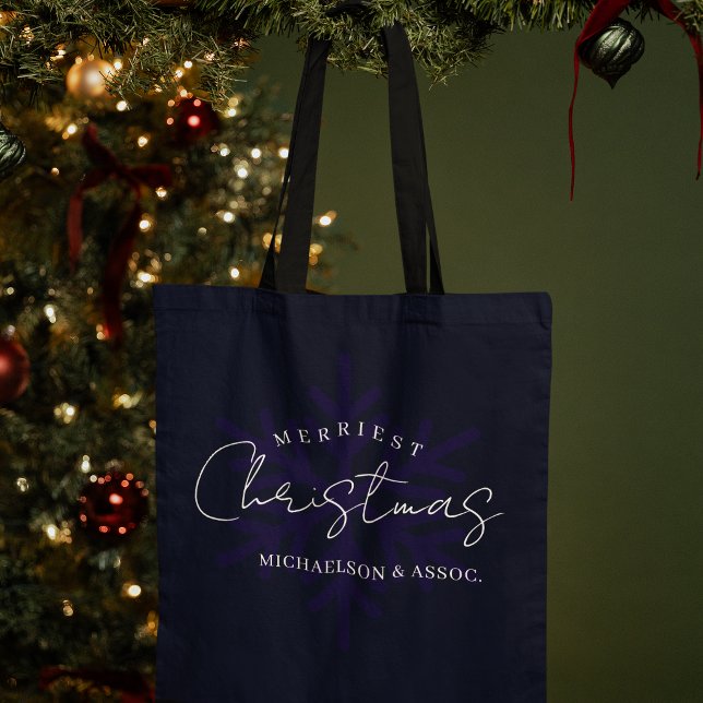 Bolsa Tote Floco de Neve Natal Mais Alegre Azul Marinho (Criador carregado)