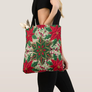 Bolsa Tote Floco de Neve Verde e Vermelho