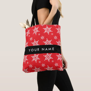 Bolsa Tote Flocos de Neve Brancos, Vermelho, Seu nome, Person