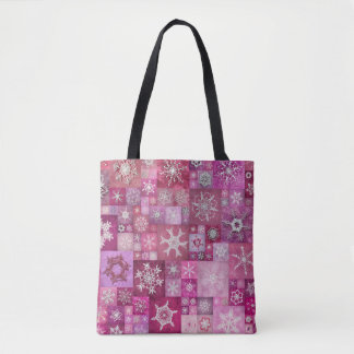 Bolsa Tote Flocos de Neve Crochê Rosa Patchwork Digital