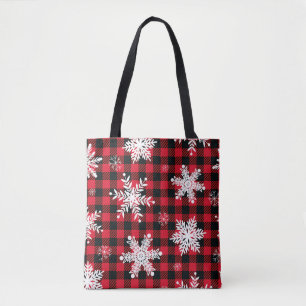 Bolsa Tote Flocos de neve e Xadrez de Buffalo: Charme de inve