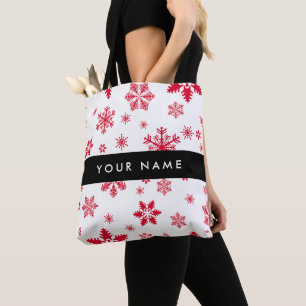 Bolsa Tote Flocos de neve vermelhos, seu nome, personalize