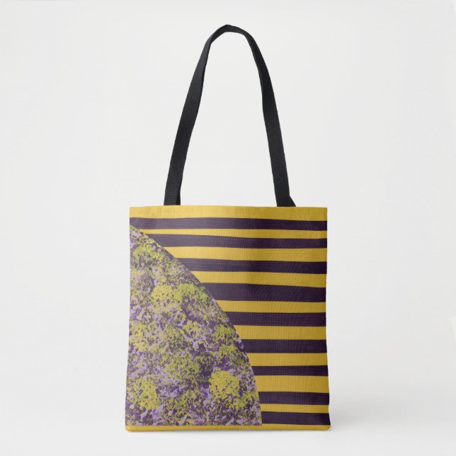 Bolsa Tote Flor Abstrata Geométrica com Listras (Frente)