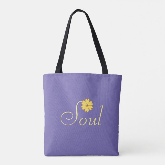 Bolsa Tote Flor Amarela sobre Azul Lavanda (Verso)