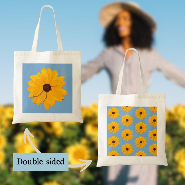 Bolsa Tote Flor Amarelo com Fundo Azul (Beautiful yellow flowers from my real nature photography make this fall tote one of a kind!)