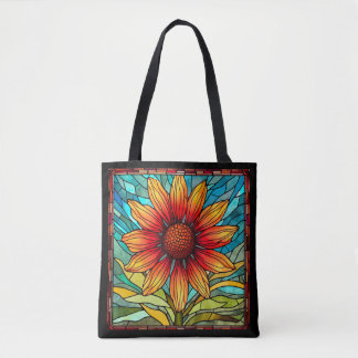 Bolsa Tote Flor Amarelo Vermelho em Vidro Estreito