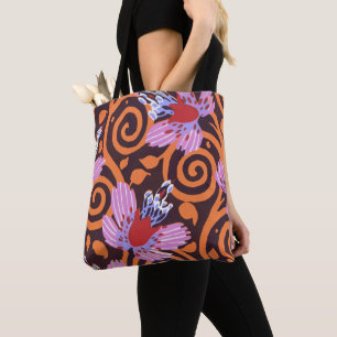 Bolsa Tote Flor Arte Deco Vibrante em Tons de Rosa e Laranja