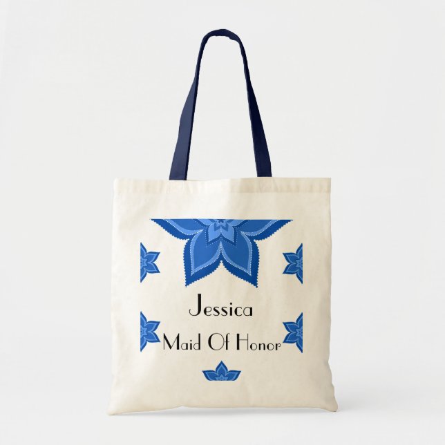 Bolsa Tote Flor Azul de Casamento de madrinha de casamento (Frente)