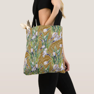 Bolsa Tote Flor Botânica do Jardim de Crocos Brancos Khakis