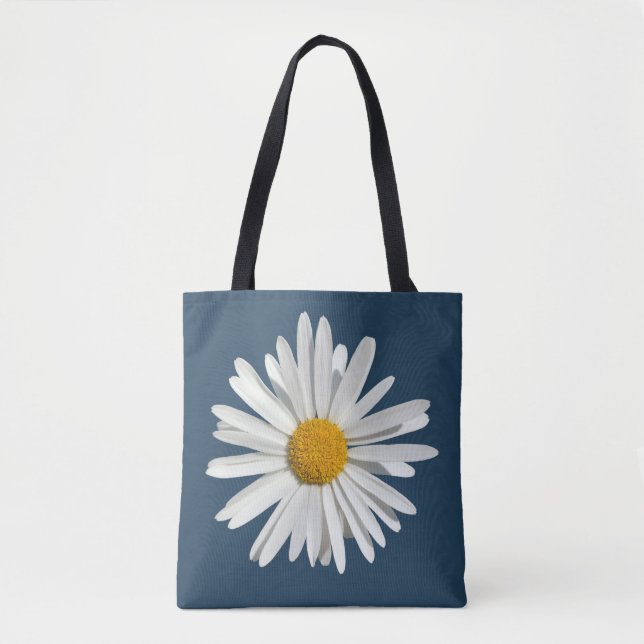 Bolsa Tote Flor Branca - Azul-Moda Trendy (Frente)