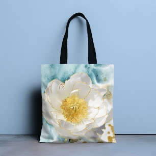 Bolsa Tote Flor Branca Simples E Elegante, Lúxia Dourada