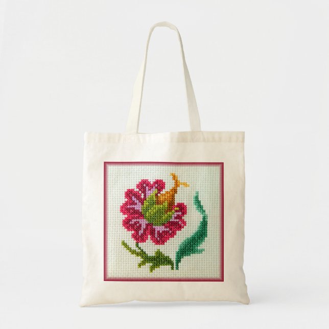 Bolsa Tote Flor brilhante bordada à mão 3 (Frente)